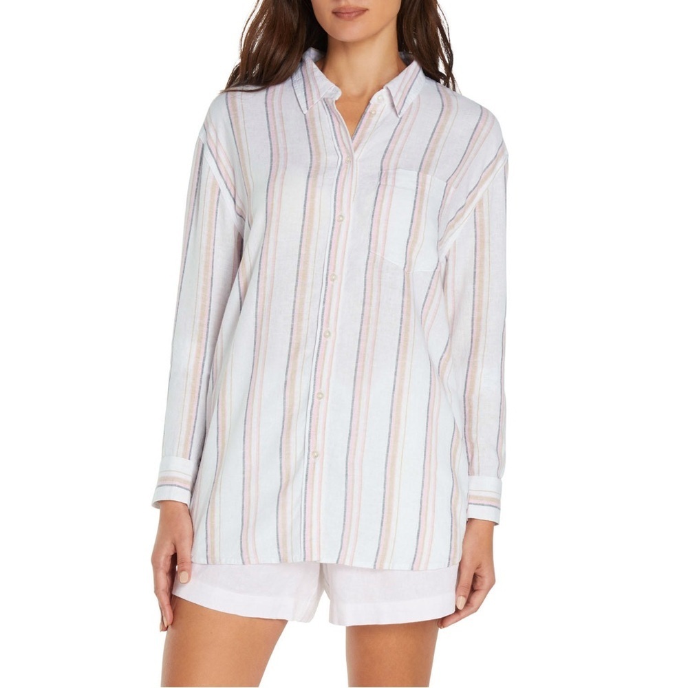NWT GAP Linen Blend Striped Button Down Top, size XXL